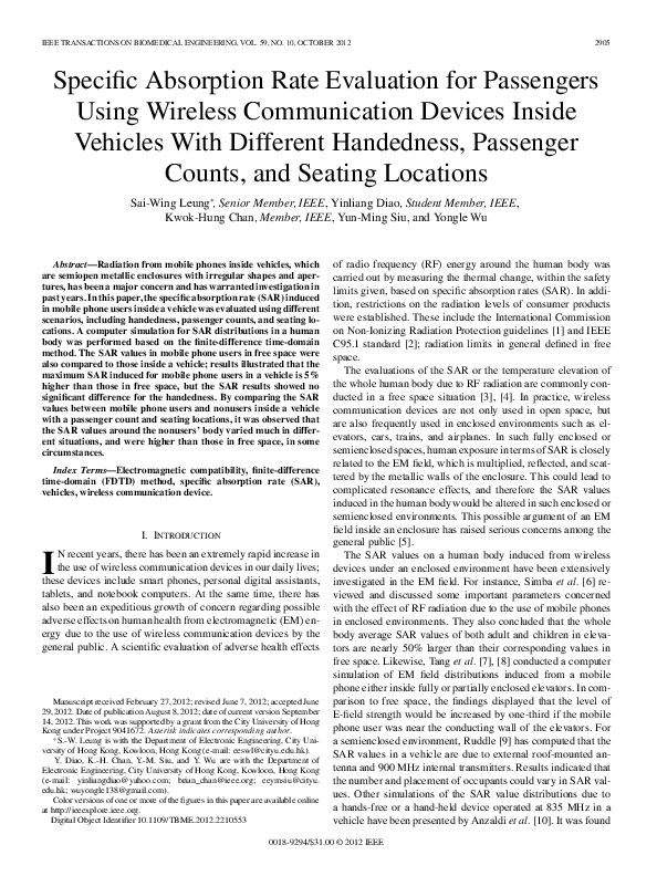 (PDF) Specific Absorption Rate Evaluation for Passengers Using Wireless ...