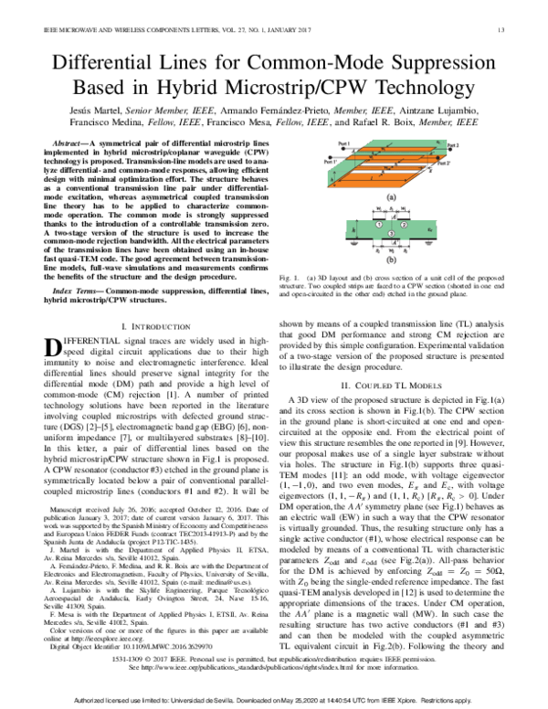 (PDF) Differential Lines for Common-Mode Suppression Based in Hybrid ...