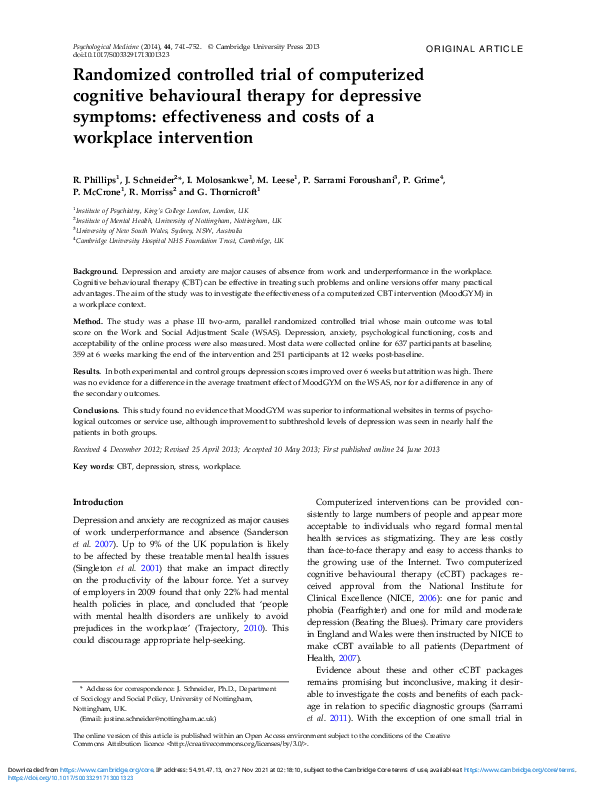(PDF) Randomized controlled trial of computerized cognitive behavioural ...