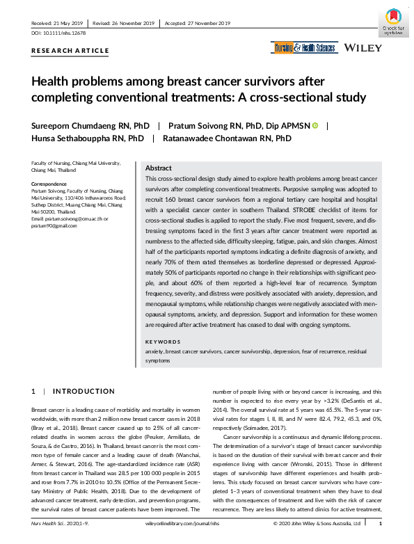 (PDF) Health problems among breast cancer survivors after completing ...