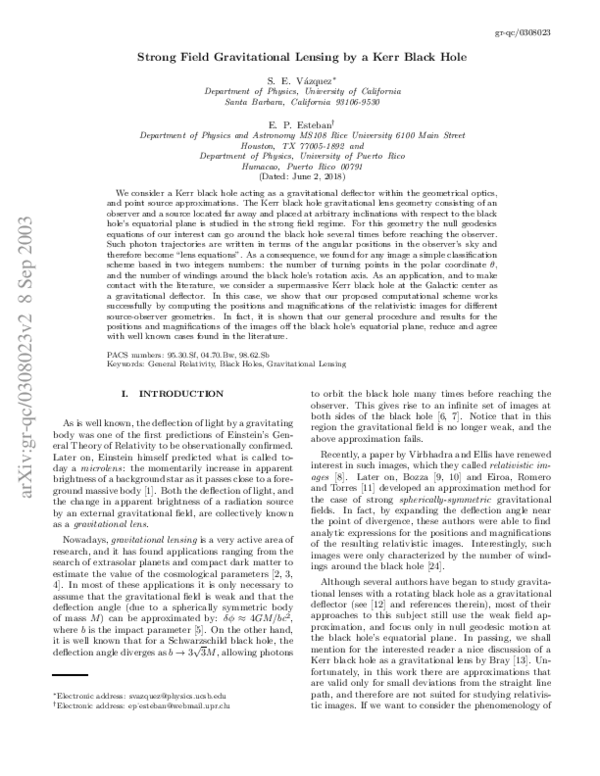 (PDF) Strong Field Gravitational Lensing by a Kerr Black Hole | samuel ...