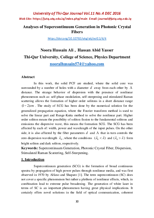 (PDF) Analyses of Supercontinuum Generation in Photonic Crystal Fibers