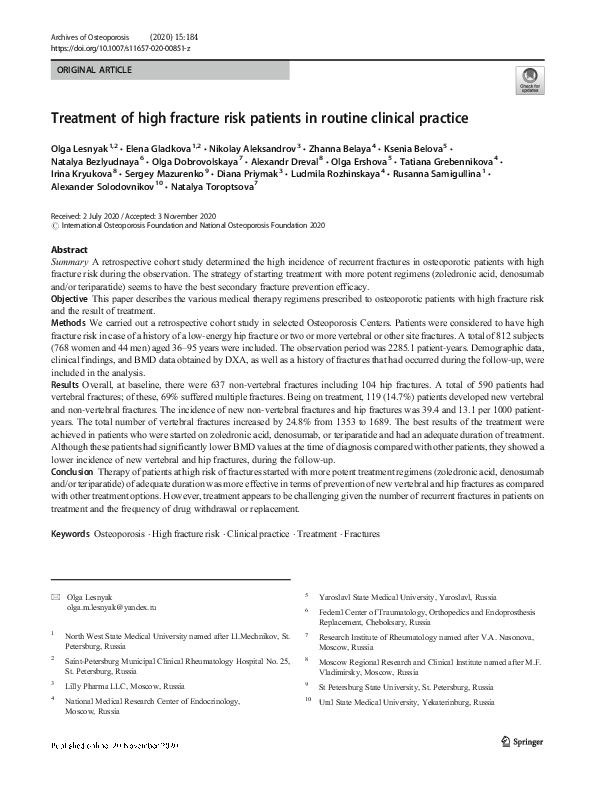 (PDF) Treatment of high fracture risk patients in routine clinical practice