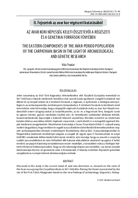(PDF) Az avar kori népesség keleti összetevői a régészeti és a ...
