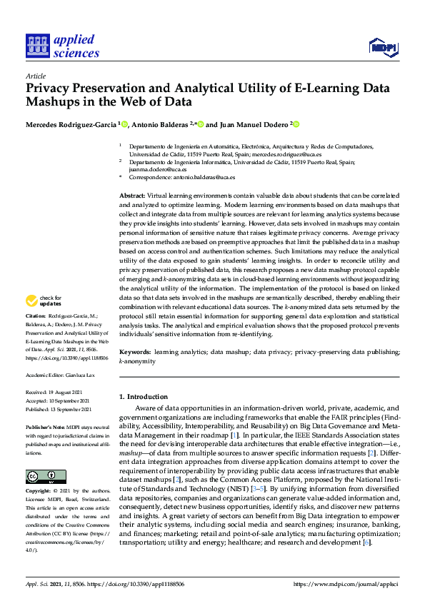 (PDF) Privacy Preservation and Analytical Utility of E-Learning Data ...