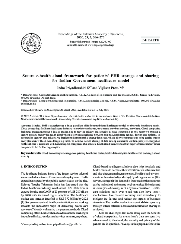 (PDF) Secure e-health cloud framework for patients' EHR storage and ...