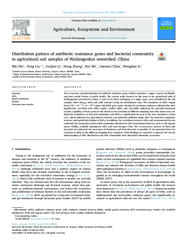 (PDF) Distribution pattern of antibiotic resistance genes and bacterial ...
