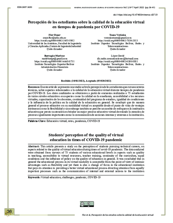 (PDF) Students' perception of the quality of virtual education in times ...