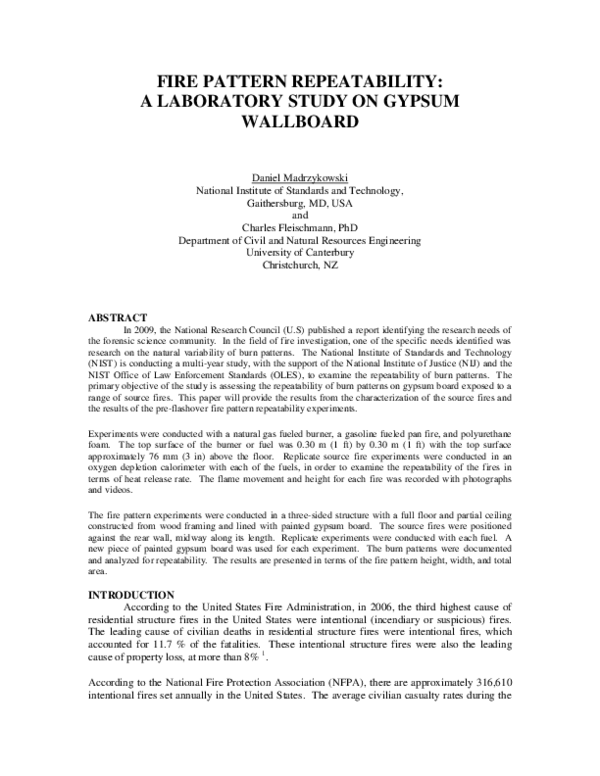 (PDF) Fire Pattern Repeatability: A Laboratory Study on Gypsum ...