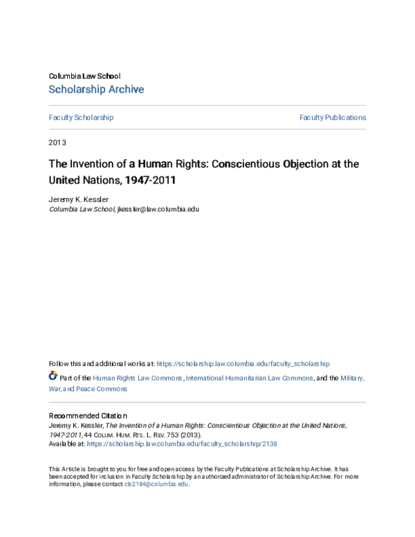 (PDF) The Invention of a Human Rights: Conscientious Objection at the ...