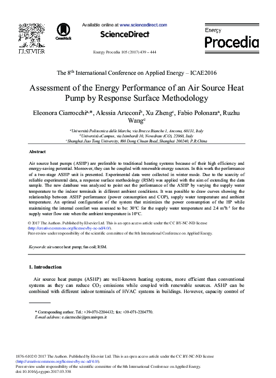 (PDF) Assessment of the Energy Performance of an Air Source Heat Pump ...