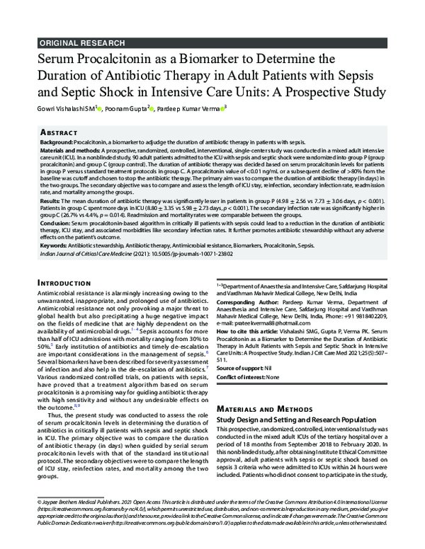 (PDF) Serum Procalcitonin as a Biomarker to Determine the Duration of ...