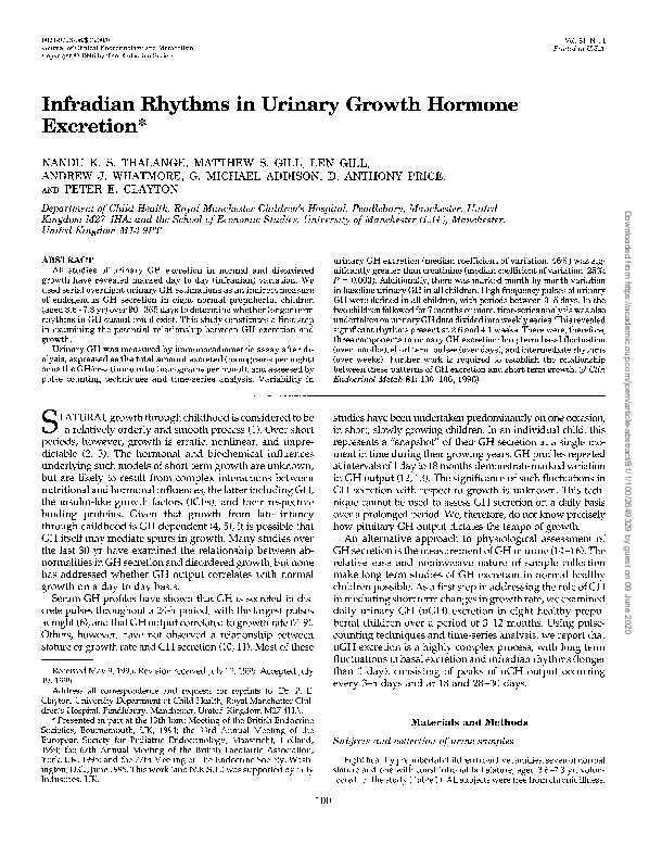 (PDF) Infradian rhythms in urinary growth hormone excretion