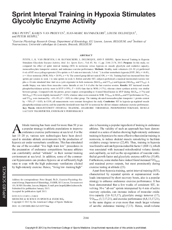 (PDF) Sprint Interval Training in Hypoxia Stimulates Glycolytic Enzyme ...