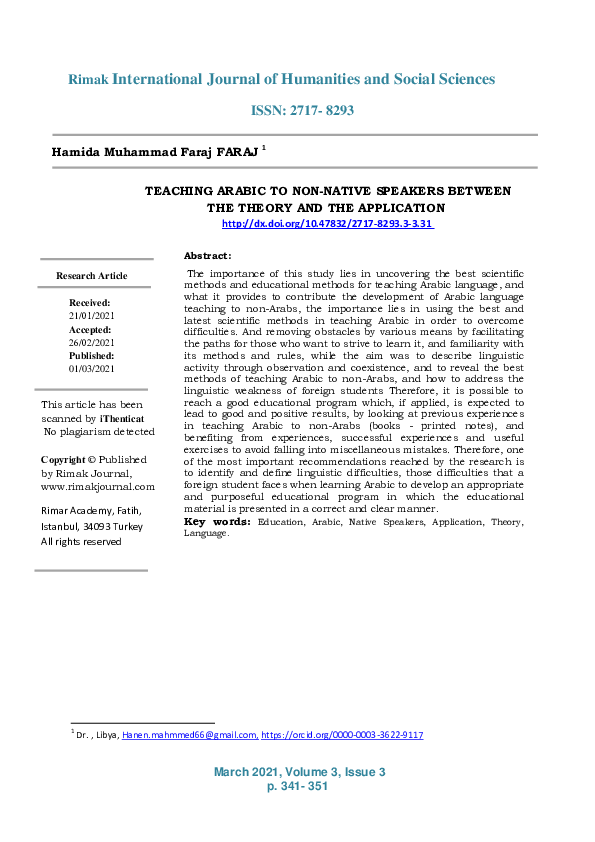 (PDF) Teaching Arabic to Non-Native Speakers Between the Theory and the ...