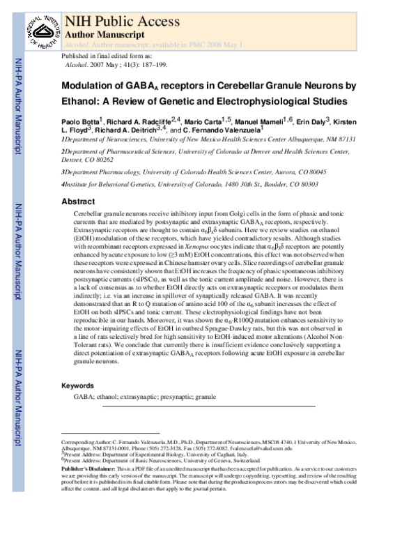 (PDF) Modulation of GABAA receptors in cerebellar granule neurons by ...