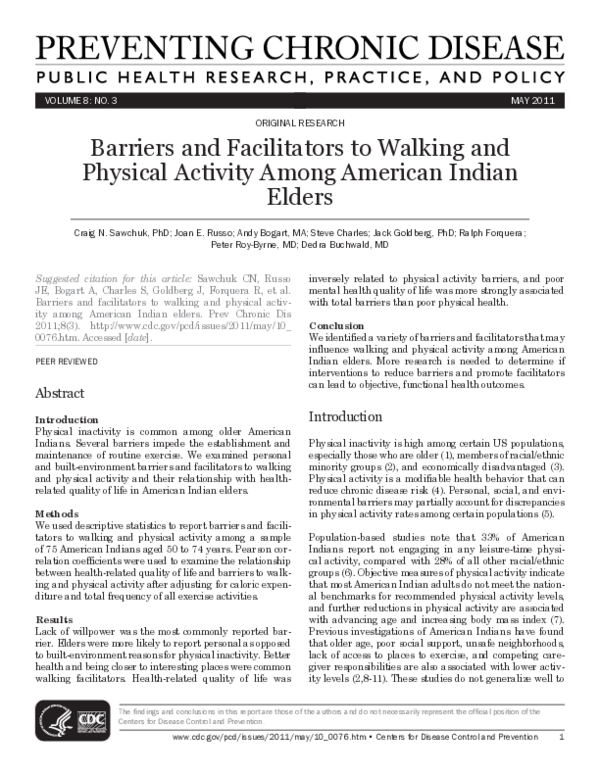 (PDF) Barriers and facilitators to walking and physical activity among ...