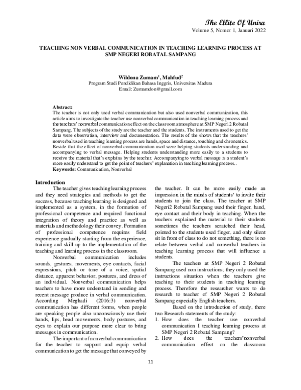 (PDF) Teaching Non Verbal Communication in Teaching Learning Process at ...
