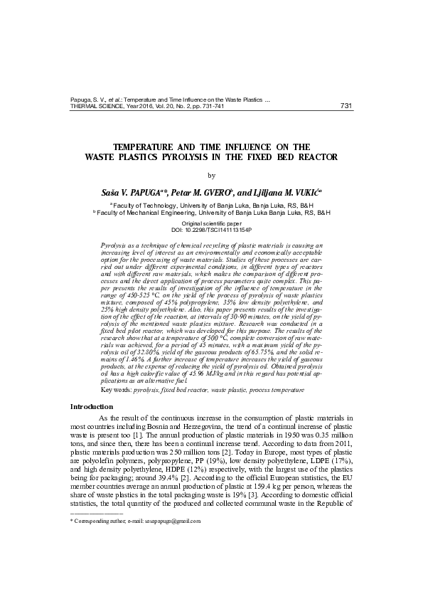 (PDF) Temperature and time influence on the waste plastics pyrolysis in ...