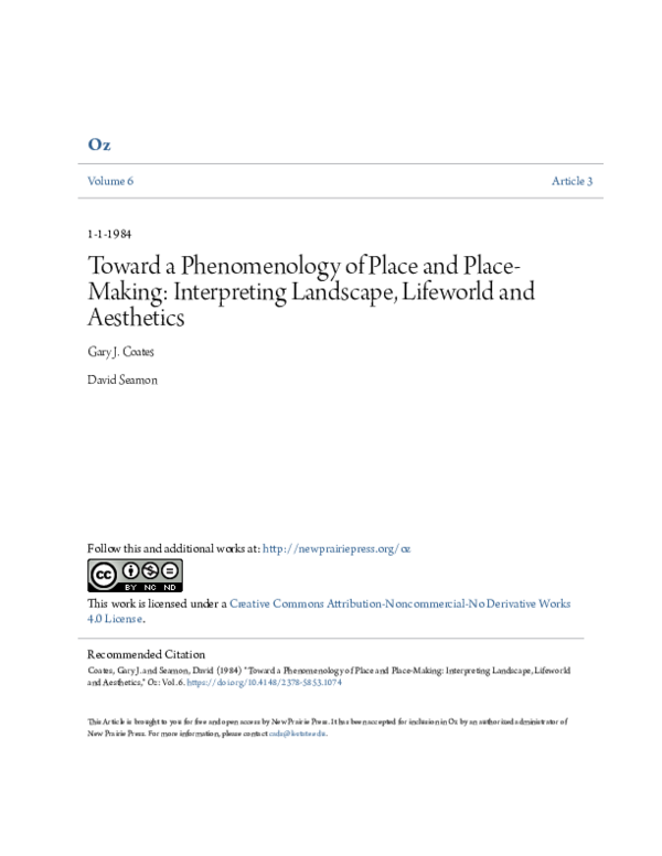 (PDF) Toward a Phenomenology of Place and Place-Making: Interpreting ...
