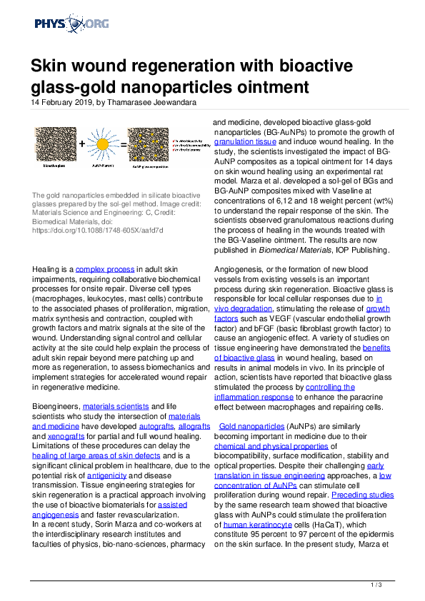 (PDF) Skin wound regeneration with bioactive glass-gold nanoparticles ...