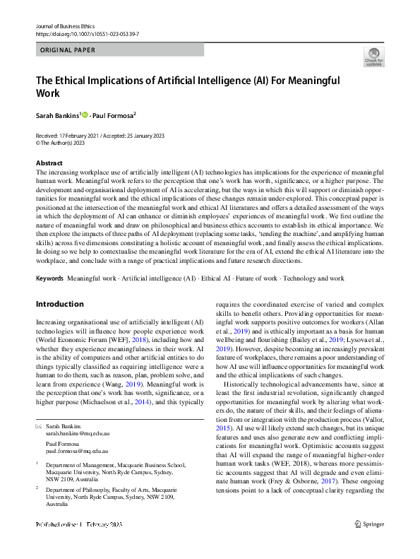 (PDF) The Ethical Implications of Artificial Intelligence (AI) For ...