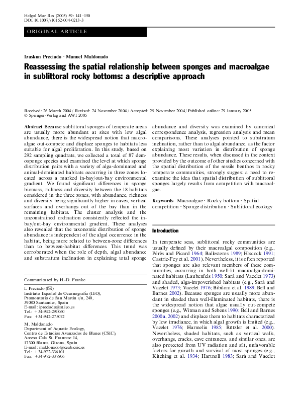 (PDF) Reassessing the spatial relationship between sponges and ...