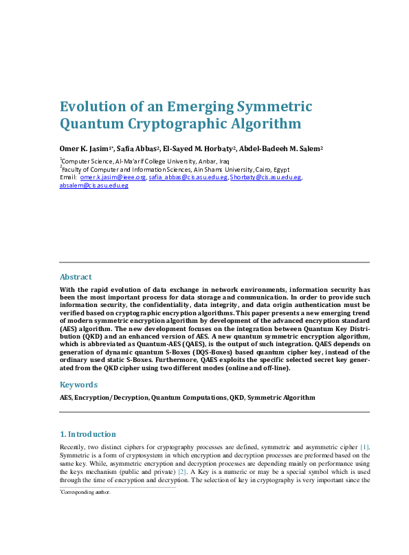 (PDF) Evolution of an Emerging Symmetric Quantum Cryptographic Algorithm