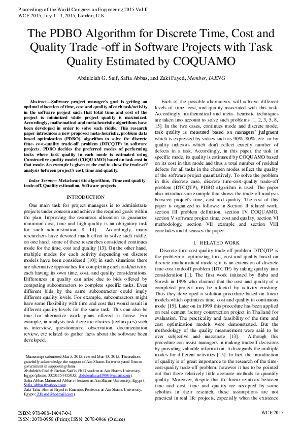 (PDF) The PDBO Algorithm for Discrete Time, Cost and Quality Trade -off ...