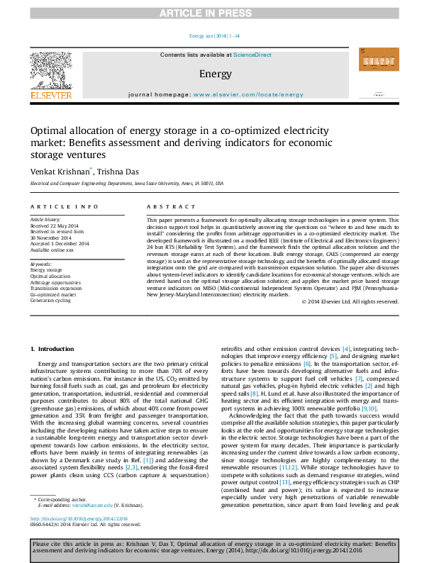 (PDF) Optimal allocation of energy storage in a co-optimized ...