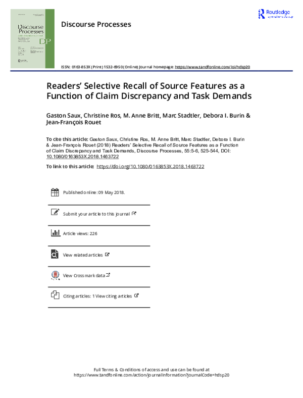 (PDF) Readers’ Selective Recall of Source Features as a Function of ...