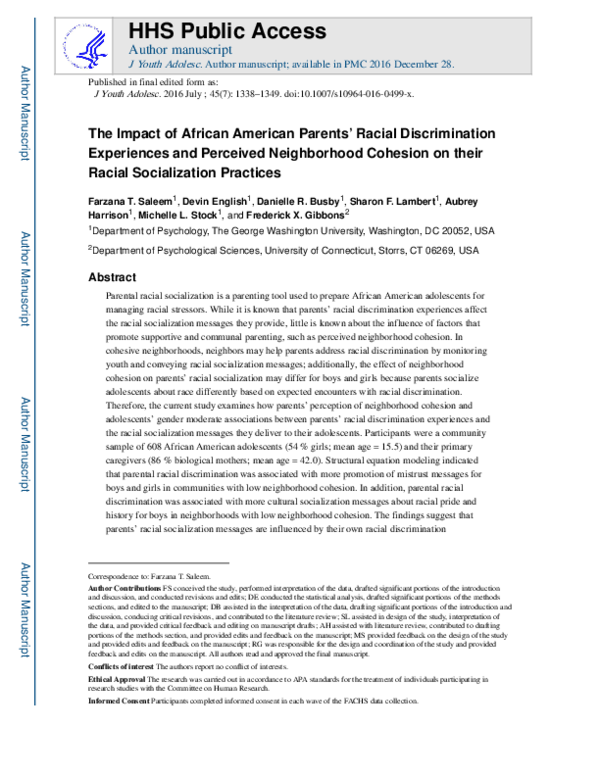 (PDF) The Impact of African American Parents' Racial Discrimination ...