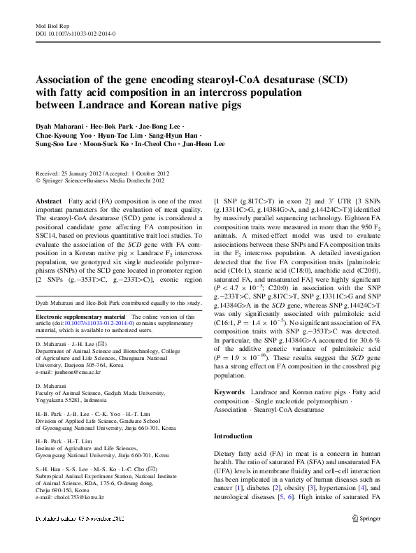 (PDF) Association of the gene encoding stearoyl-CoA desaturase (SCD ...