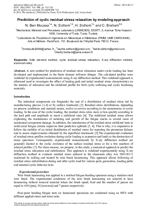 (PDF) Prediction of Cyclic Residual Stress Relaxation by Modeling Approach