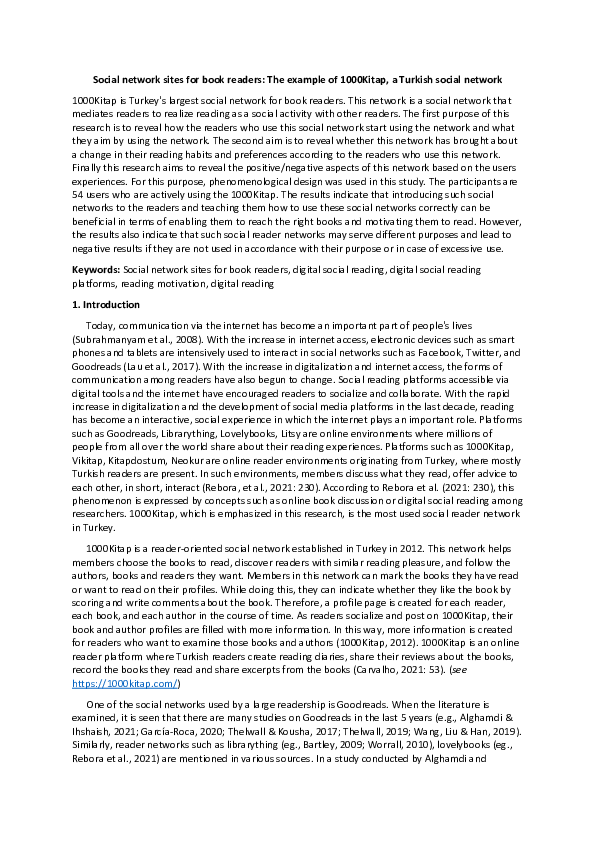 (PDF) Social network sites for book readers: The example of 1000Kitap a ...