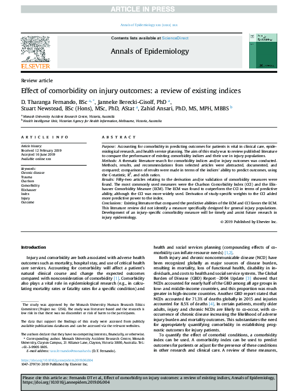 (PDF) Effect of comorbidity on injury outcomes: a review of existing ...