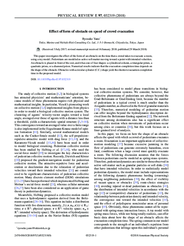 (PDF) Effect of form of obstacle on speed of crowd evacuation