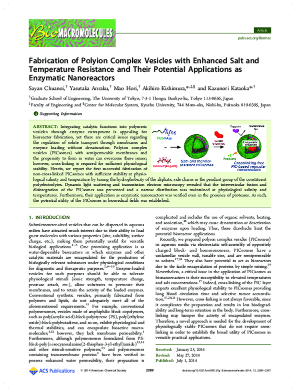 (PDF) Fabrication of polyion complex vesicles with enhanced salt and ...