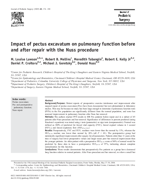 (PDF) Impact of pectus excavatum on pulmonary function before and after ...