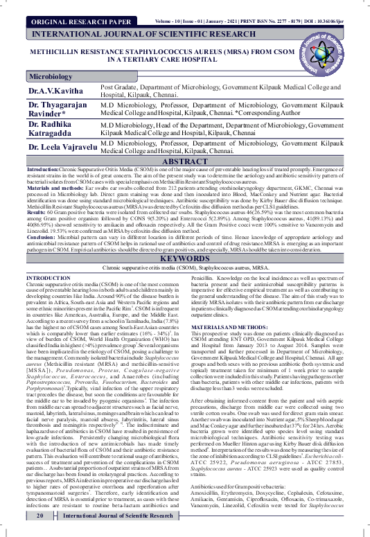 (PDF) Methicillin Resistance Staphylococcus Aureus (Mrsa) from Csom in ...