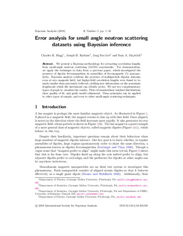 (PDF) Error analysis for small angle neutron scattering datasets using ...