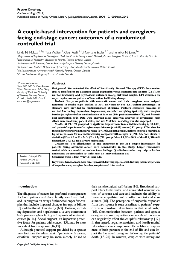 (PDF) A couple-based intervention for patients and caregivers facing ...