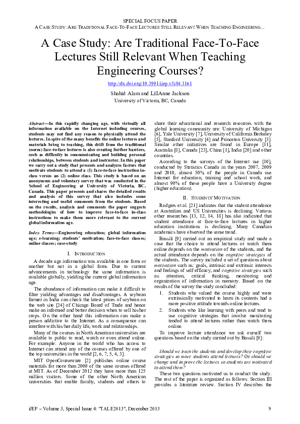 (PDF) A Case Study: Are Traditional Face-To-Face Lectures Still ...