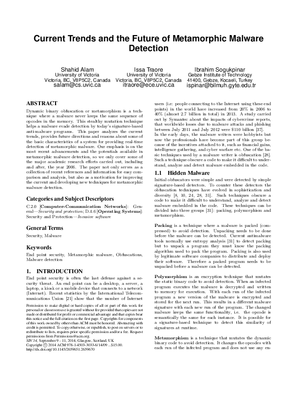 (PDF) Current Trends and the Future of Metamorphic Malware Detection