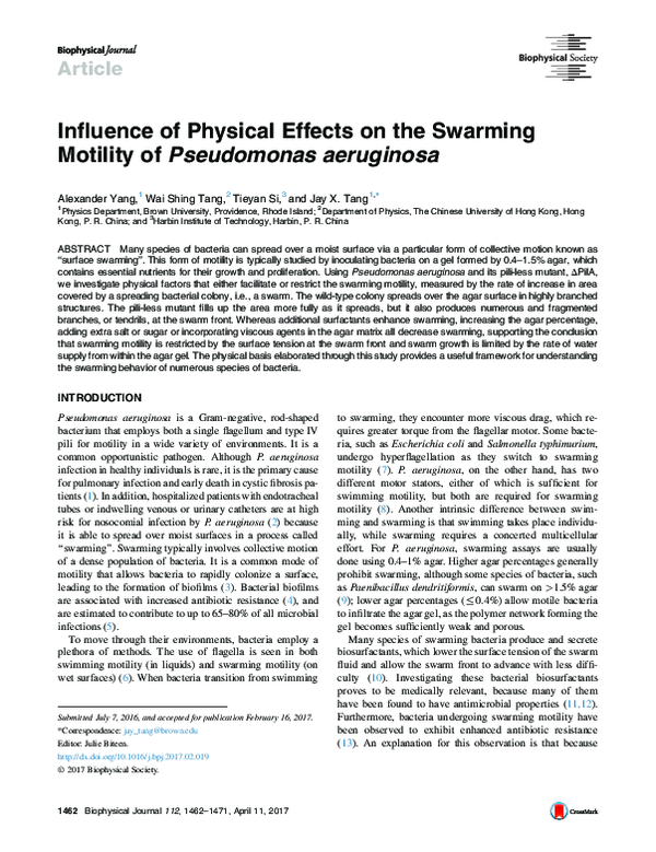(PDF) Influence of Physical Effects on the Swarming Motility of ...