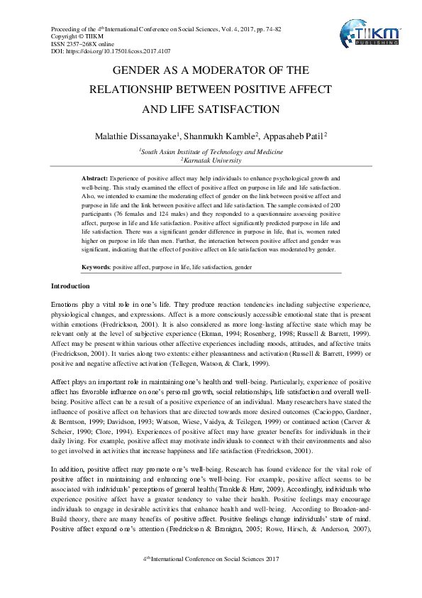 (PDF) Gender as a Moderator of the Relationship Between Positive Affect ...