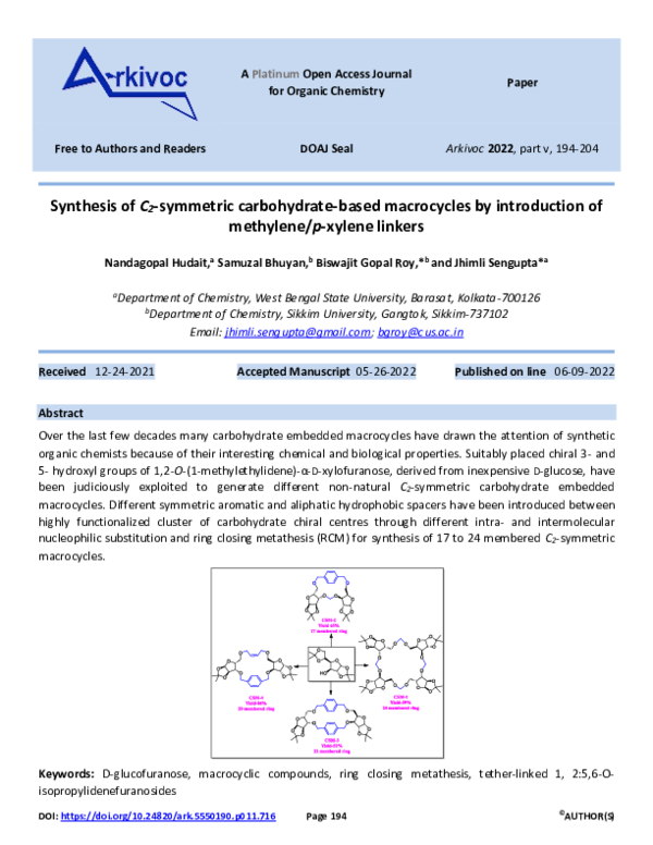 (PDF) Synthesis of C2-symmetric carbohydrate-based macrocycles by ...