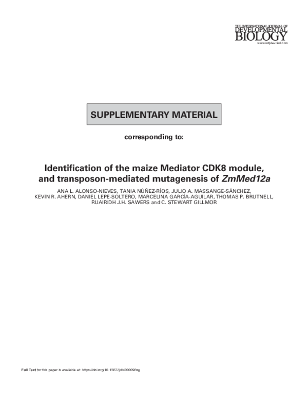(PDF) Identification of the maize Mediator CDK8 module, and transposon ...