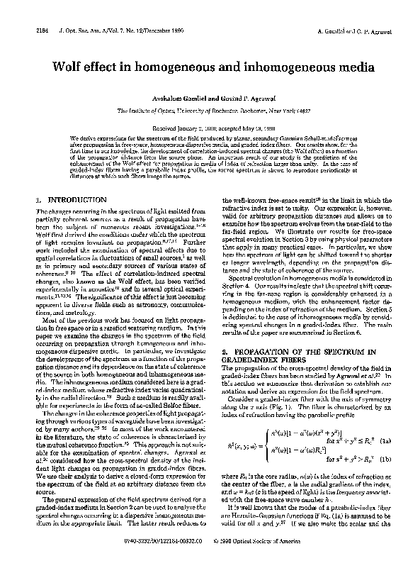 (PDF) Wolf effect in homogeneous and inhomogeneous media