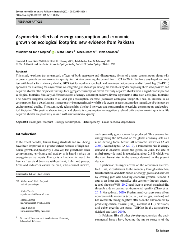 (PDF) Asymmetric effects of energy consumption and economic growth on ...